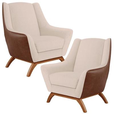 Kit 2 Poltronas Decorativas Juliet D02 Couríssimo Marrom Linho Bege Marrom Bege Lyam Decor
