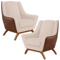 Kit 02 Poltronas Marrom B-38 Linho Bege C-107 - 1