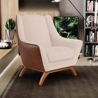 Kit 02 Poltronas Marrom B-38 Linho Bege C-107 - 7