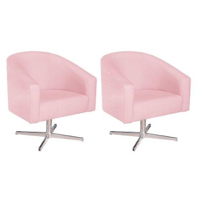 Kit 02 Poltronas Luiza Base Giratória De Metal Suede Rosa Bebê