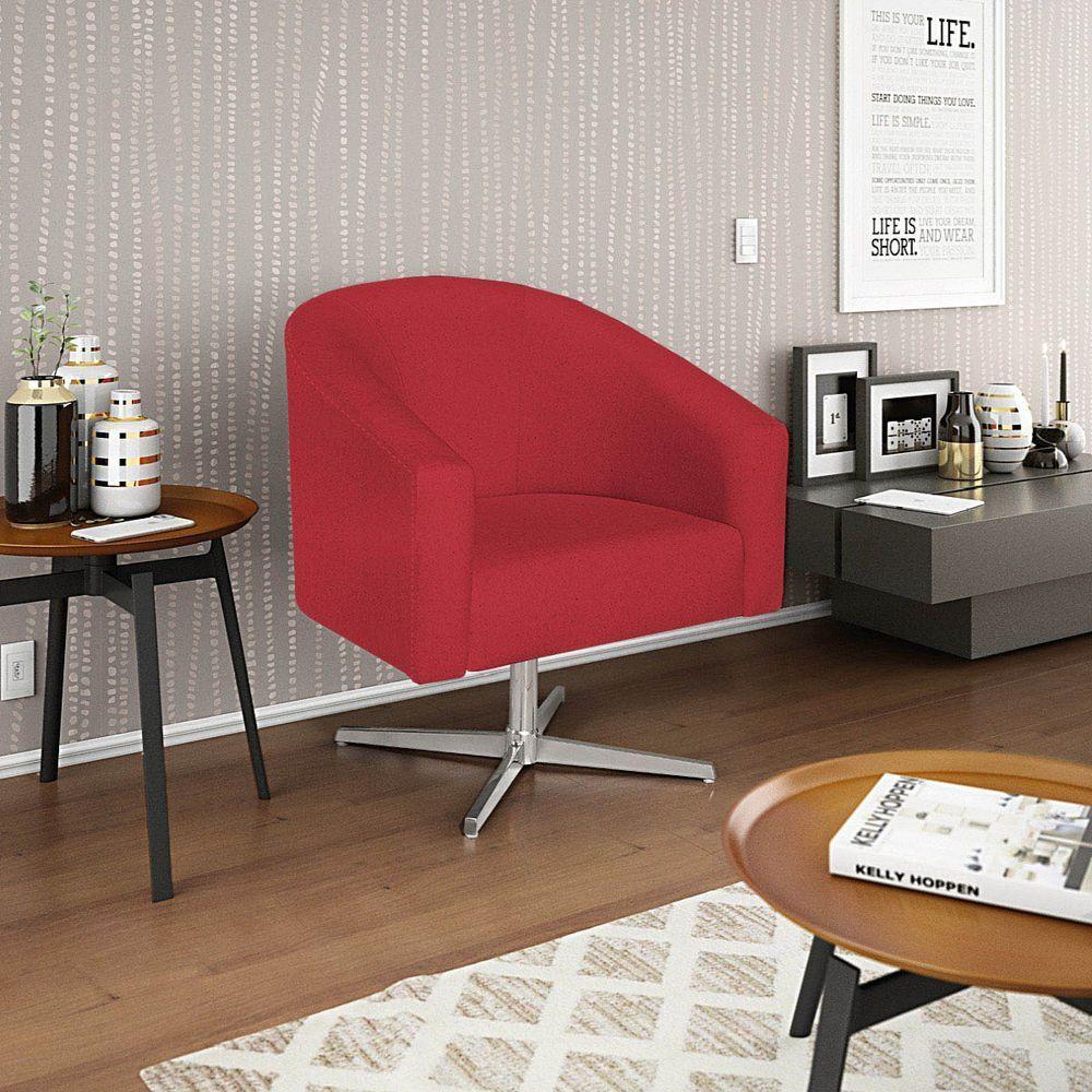 Kit 02 Poltronas Luiza Base Giratória De Metal Suede Vermelho - 7