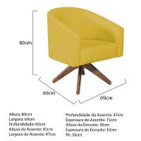 Kit 02 Poltronas Luiza Base Giratória De Madeira Suede Amarelo - 6