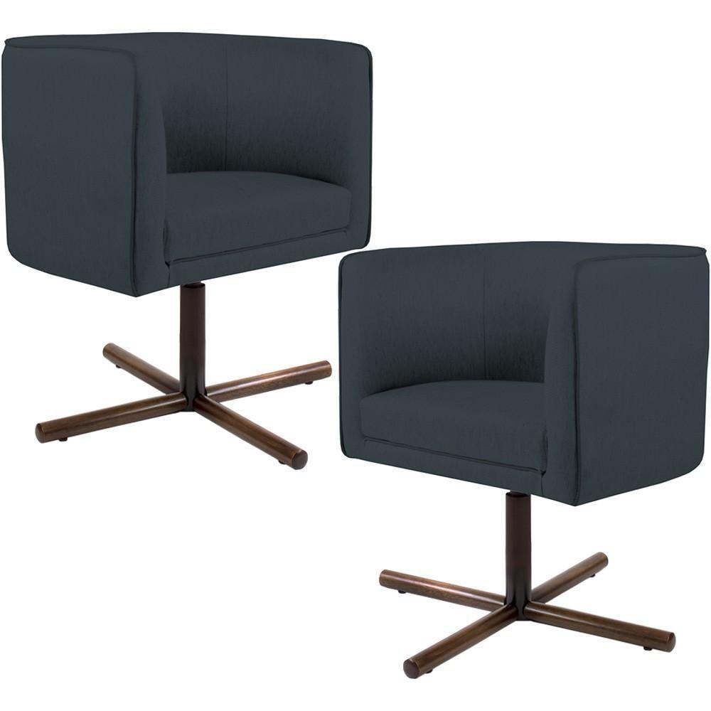 Kit 02 Poltronas Giratória Base X Linho Chumbo D-465 - 1