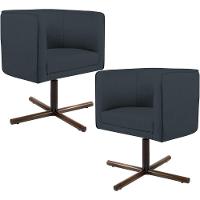 Kit 02 Poltronas Giratória Base X Linho Chumbo D-465 - 1