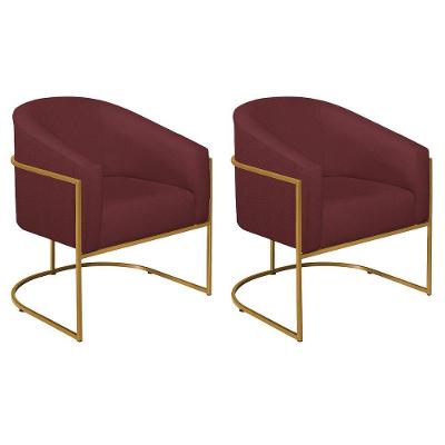 Kit 02 Poltronas Luiza Base De Ferro Dourado Suede Bordô
