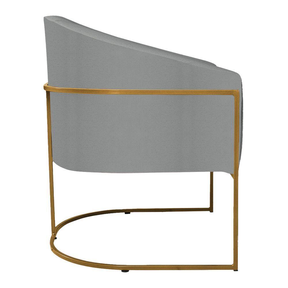 Kit 02 Poltronas Luiza Base De Ferro Dourado Suede Cinza - 4