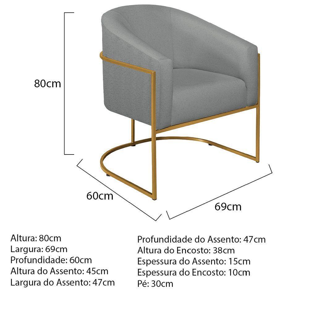 Kit 02 Poltronas Luiza Base De Ferro Dourado Suede Cinza - 6