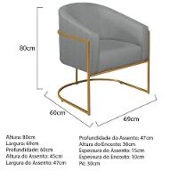 Kit 02 Poltronas Luiza Base De Ferro Dourado Suede Cinza - 6