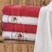 Jogo De Banho Toalhas Ponto Russo 100% Algodão Macio 05 Peças Bordado - Vermelho - 1