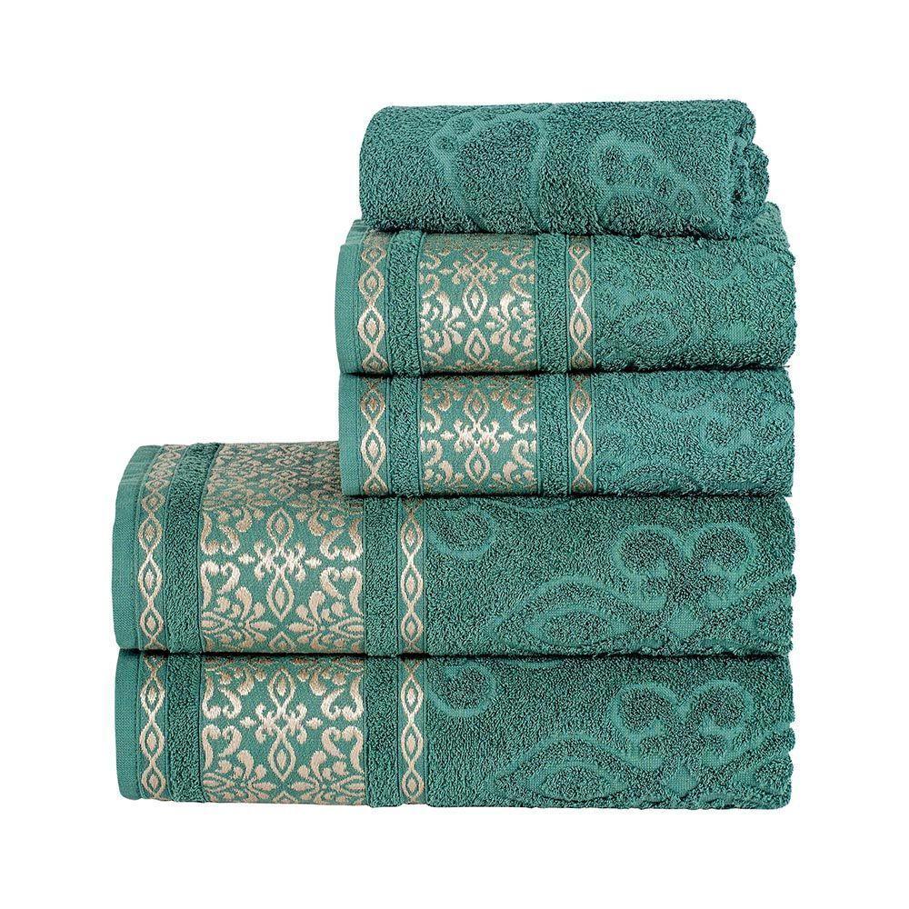 Jogo De Banho Toalhas Delicato 100% Algodão Felpudo Macio 05 Peças Detalhado - Verde Erva Doce - 1