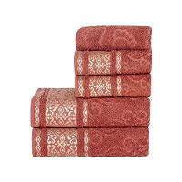 Jogo De Banho Toalhas Delicato 100% Algodão Felpudo Macio 05 Peças Detalhado - Vermelho Terracota - 1