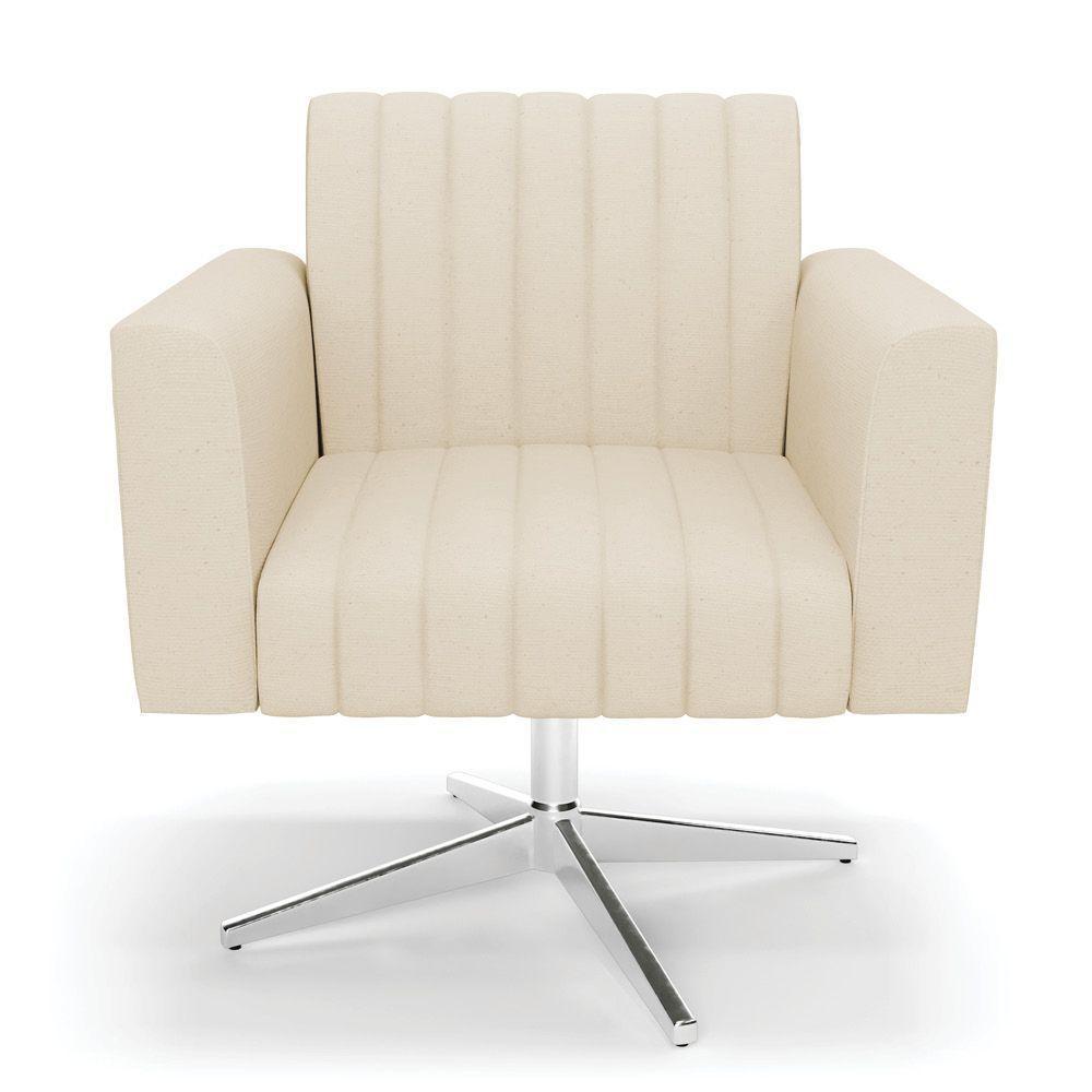 Kit 2 Poltronas Giratória Viena Gomada Linho Bege A19 Base Cromada - D'rossi - 6