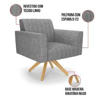 Kit 2 Poltronas Giratória Viena Gomada Linho Base De Madeira Ma30 - D'rossi Cor A26 Grafite - 3