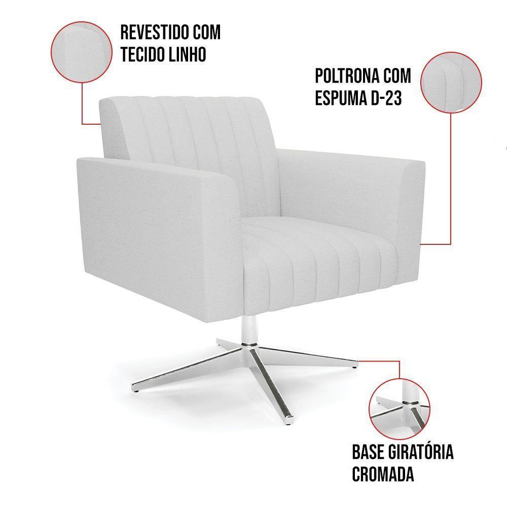 Kit 2 Poltronas Giratória Viena Gomada Linho Base Cromada - D'rossi Cor A05 Cinza - 3