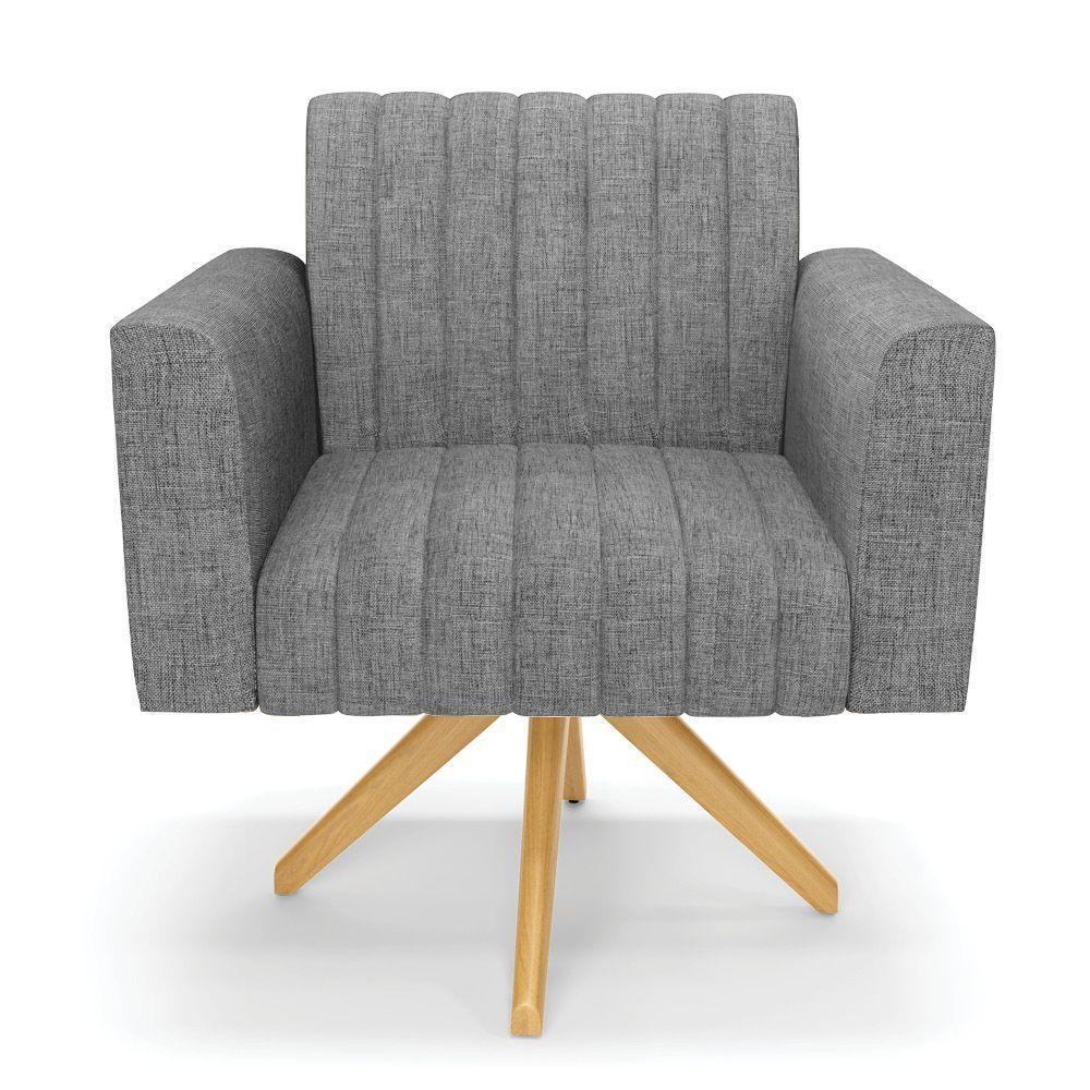 Kit 2 Poltronas Giratória Viena Gomada Linho Grafite A26 Base De Madeira Ma30 - D'rossi - 6