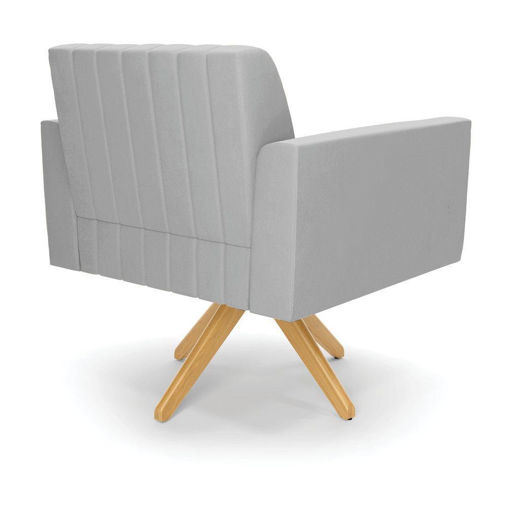 Kit 2 Poltronas Giratória Viena Gomada Suede Cinza Base De Madeira Ma30 - D'rossi - 4