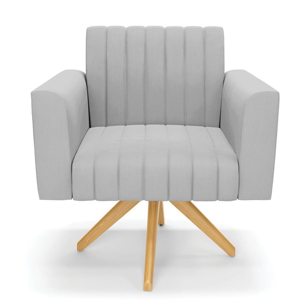 Kit 2 Poltronas Giratória Viena Gomada Suede Cinza Base De Madeira Ma30 - D'rossi - 6