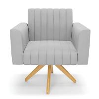 Kit 2 Poltronas Giratória Viena Gomada Suede Cinza Base De Madeira Ma30 - D'rossi - 6