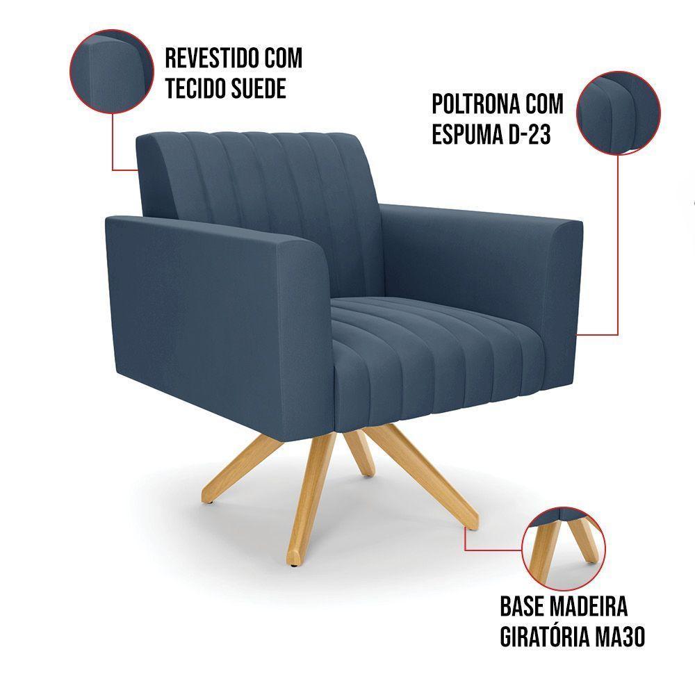 Kit 2 Poltronas Giratória Viena Gomada Suede Azul Marinho Base De Madeira Ma30 - D'rossi - 3