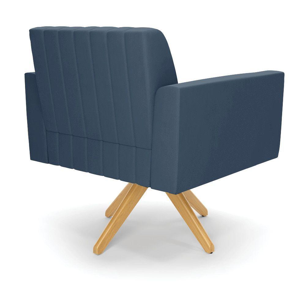 Kit 2 Poltronas Giratória Viena Gomada Suede Azul Marinho Base De Madeira Ma30 - D'rossi - 4