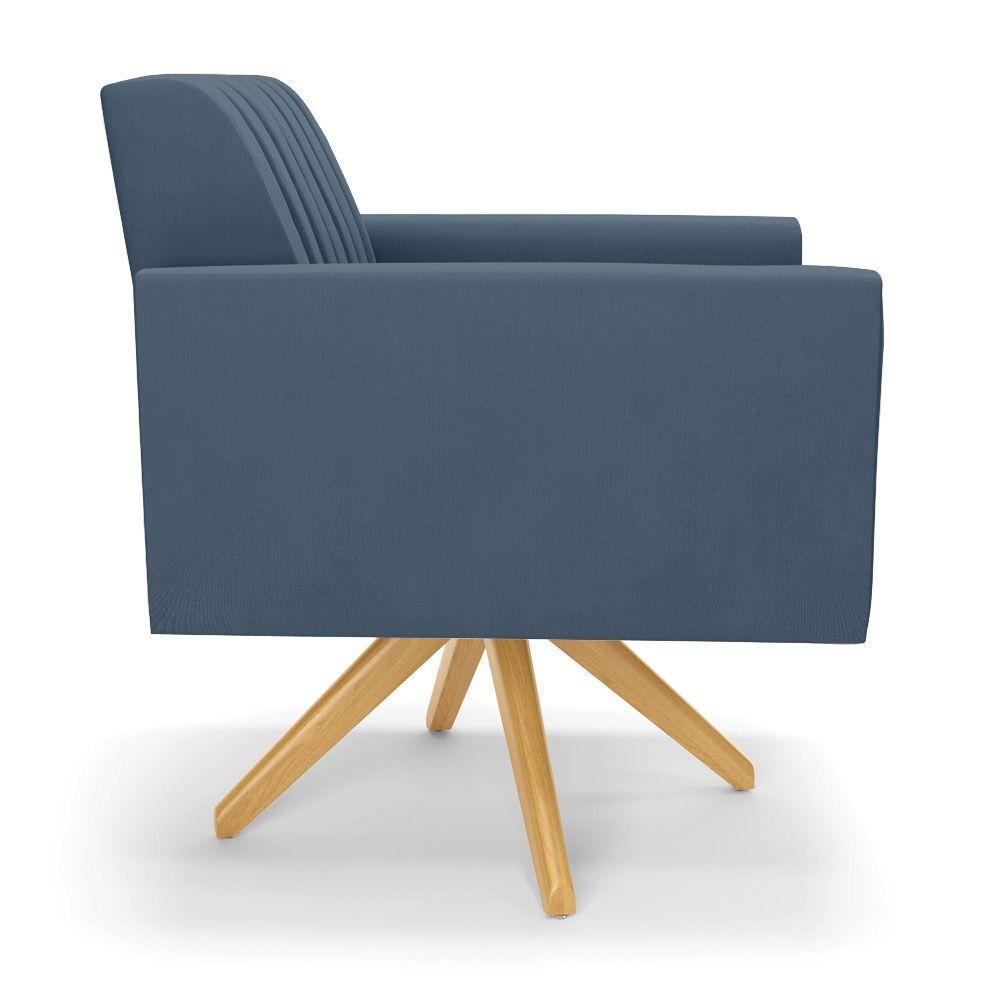 Kit 2 Poltronas Giratória Viena Gomada Suede Azul Marinho Base De Madeira Ma30 - D'rossi - 5