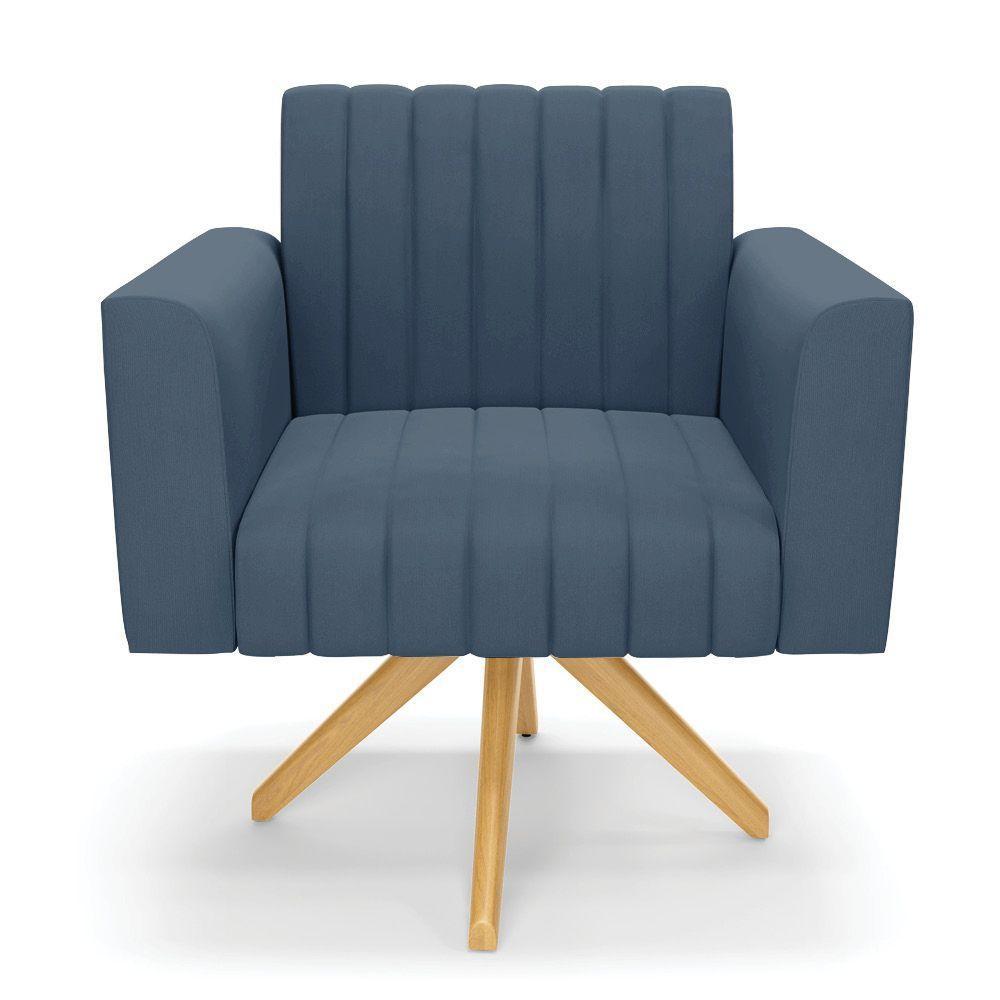 Kit 2 Poltronas Giratória Viena Gomada Suede Azul Marinho Base De Madeira Ma30 - D'rossi - 6