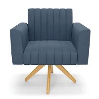 Kit 2 Poltronas Giratória Viena Gomada Suede Azul Marinho Base De Madeira Ma30 - D'rossi - 6