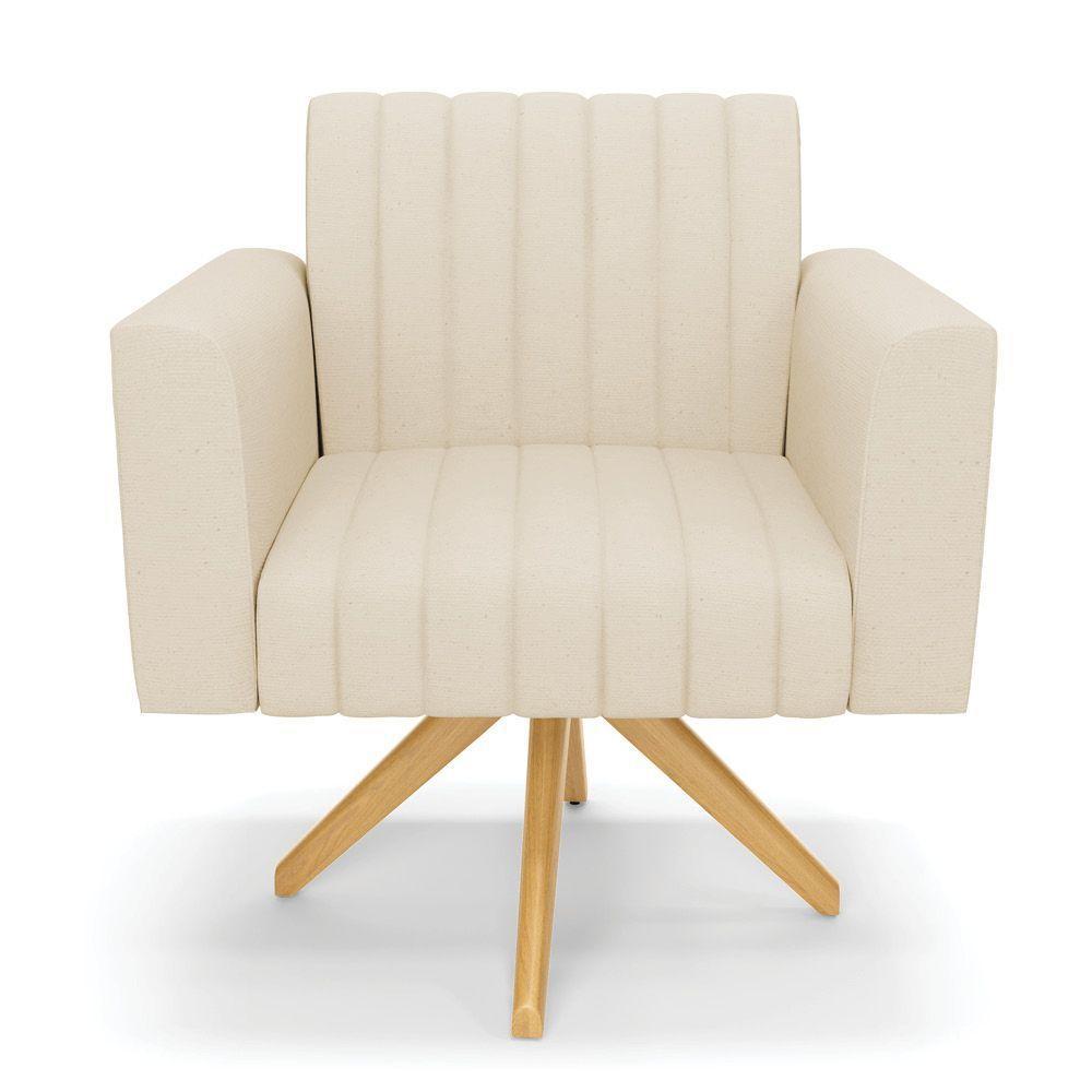 Kit 2 Poltronas Giratória Viena Gomada Linho Bege A19 Base De Madeira Ma30 - D'rossi - 6