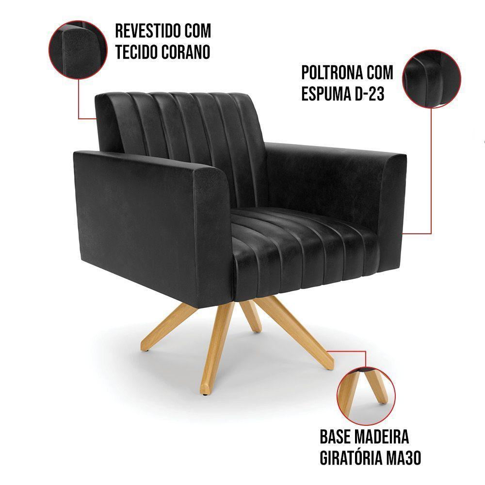Kit 2 Poltronas Giratória Viena Gomada Corano Preto Base De Madeira Ma30 - D'rossi - 3