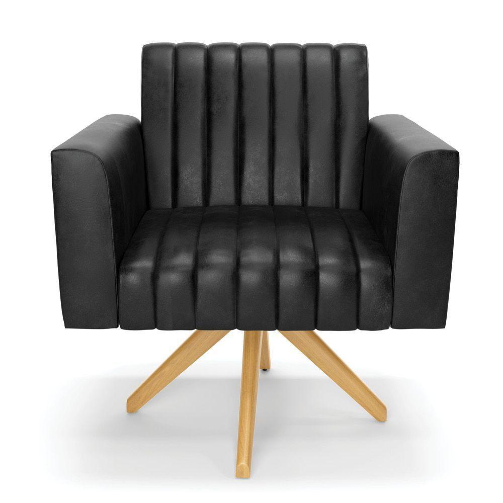 Kit 2 Poltronas Giratória Viena Gomada Corano Preto Base De Madeira Ma30 - D'rossi - 6