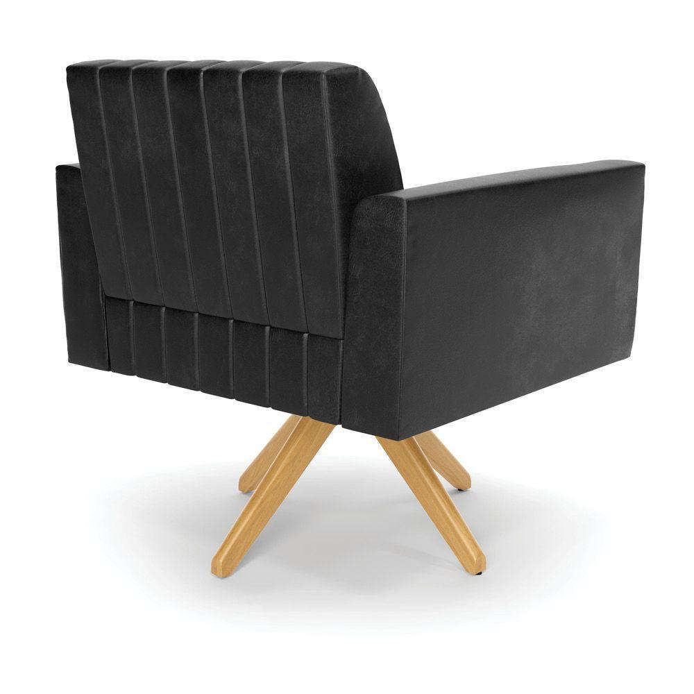 Kit 2 Poltronas Giratória Viena Gomada Corano Preto Base De Madeira Ma30 - D'rossi - 10