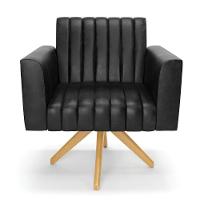 Kit 2 Poltronas Giratória Viena Gomada Corano Preto Base De Madeira Ma30 - D'rossi - 6