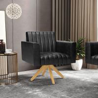 Kit 2 Poltronas Giratória Viena Gomada Corano Preto Base De Madeira Ma30 - D'rossi - 7