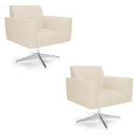 Kit 2 Poltronas Giratória Viena Gomada Linho Base Cromada - D'rossi Cor A19 Bege - 3