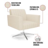 Kit 2 Poltronas Giratória Viena Gomada Linho Base Cromada - D'rossi Cor A19 Bege - 5