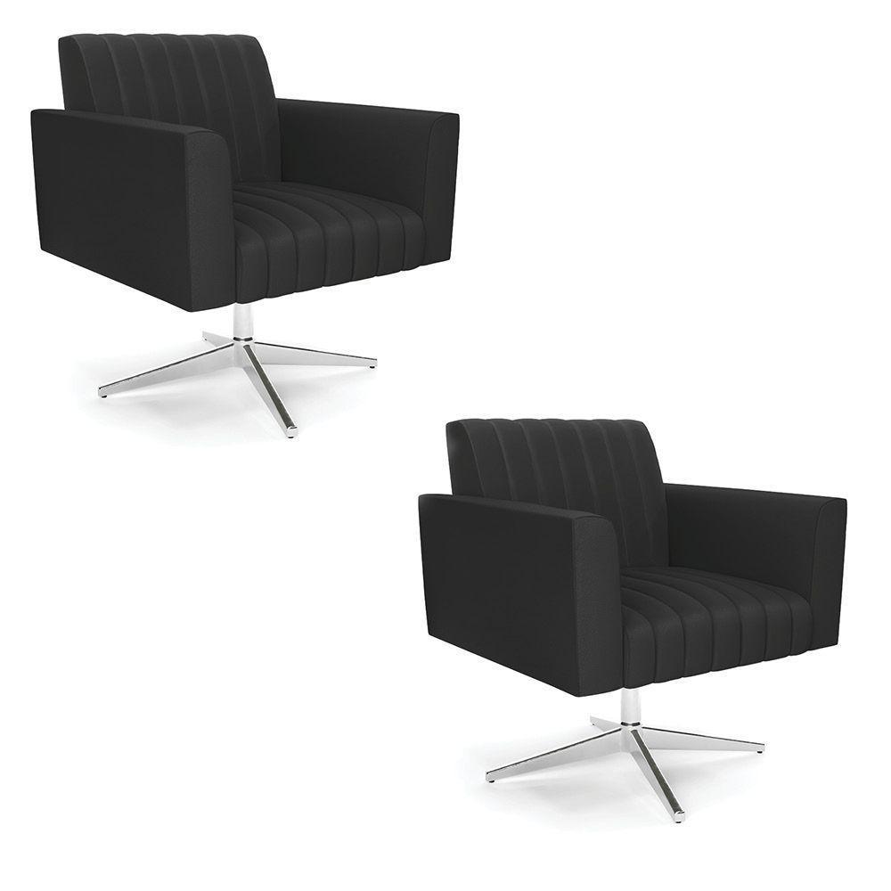 Kit 2 Poltronas Giratória Viena Gomada Corino Preto Base Cromada - D'rossi - 1