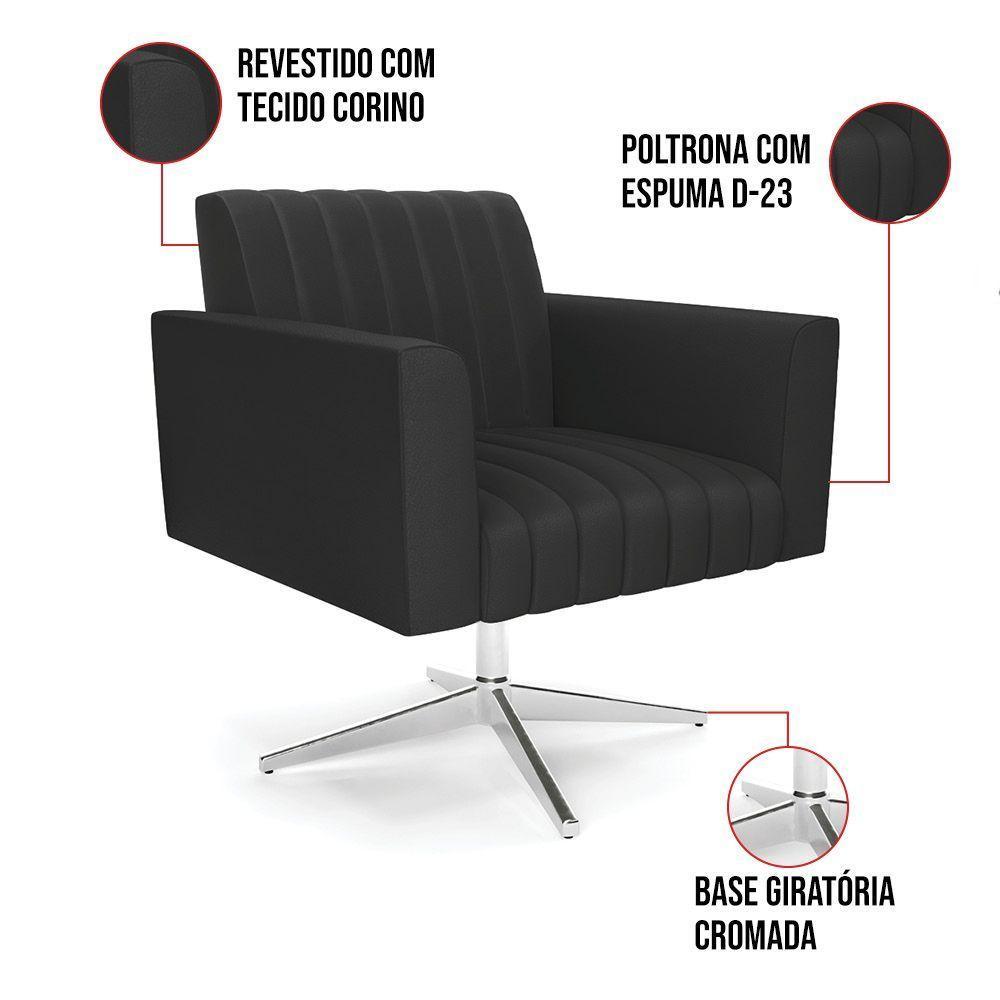 Kit 2 Poltronas Giratória Viena Gomada Corino Preto Base Cromada - D'rossi - 3