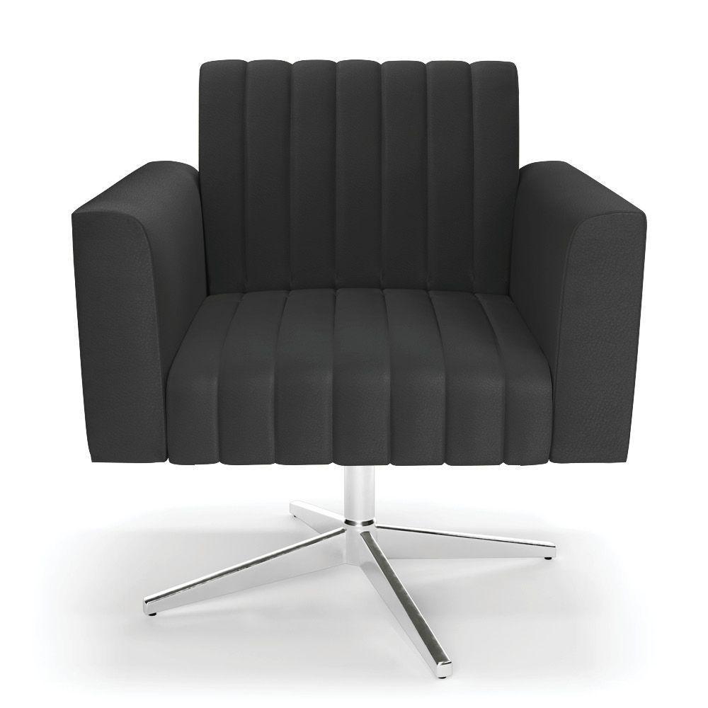 Kit 2 Poltronas Giratória Viena Gomada Corino Preto Base Cromada - D'rossi - 6