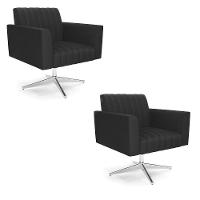 Kit 2 Poltronas Giratória Viena Gomada Corino Preto Base Cromada - D'rossi - 1