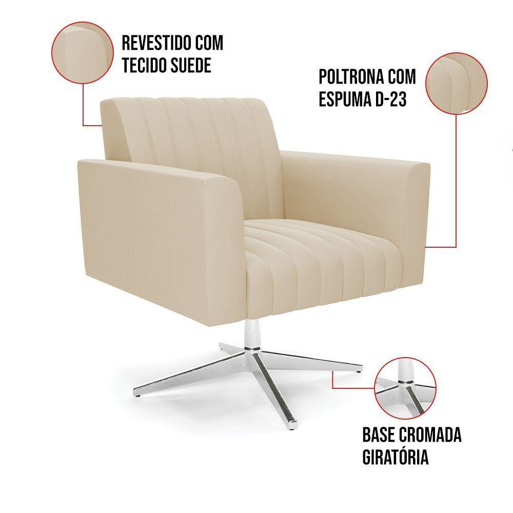 Kit 2 Poltronas Giratória Viena Gomada Suede Base Cromada - D'rossi Cor Bege - 3