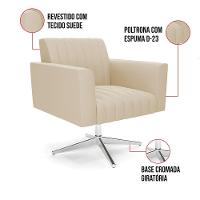 Kit 2 Poltronas Giratória Viena Gomada Suede Base Cromada - D'rossi Cor Bege - 3