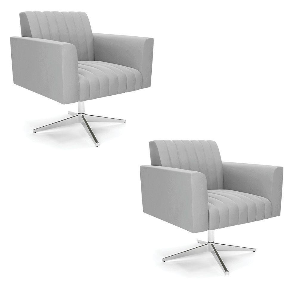 Kit 2 Poltronas Giratória Viena Gomada Suede Cinza Base Cromada - D'rossi - 1