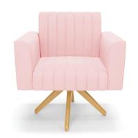 Kit 2 Poltronas Giratória Viena Gomada Suede Base De Madeira Ma30 - D'rossi Cor Rosa Bebê