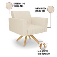 Kit 2 Poltronas Giratória Viena Gomada Linho Base De Madeira Ma30 - D'rossi Cor A19 Bege - 3