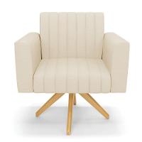 Kit 2 Poltronas Giratória Viena Gomada Linho Base De Madeira Ma30 - D'rossi Cor A19 Bege - 6