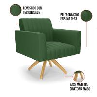 Kit 2 Poltronas Giratória Viena Gomada Suede Base De Madeira Ma30 - D'rossi Cor Verde - 3