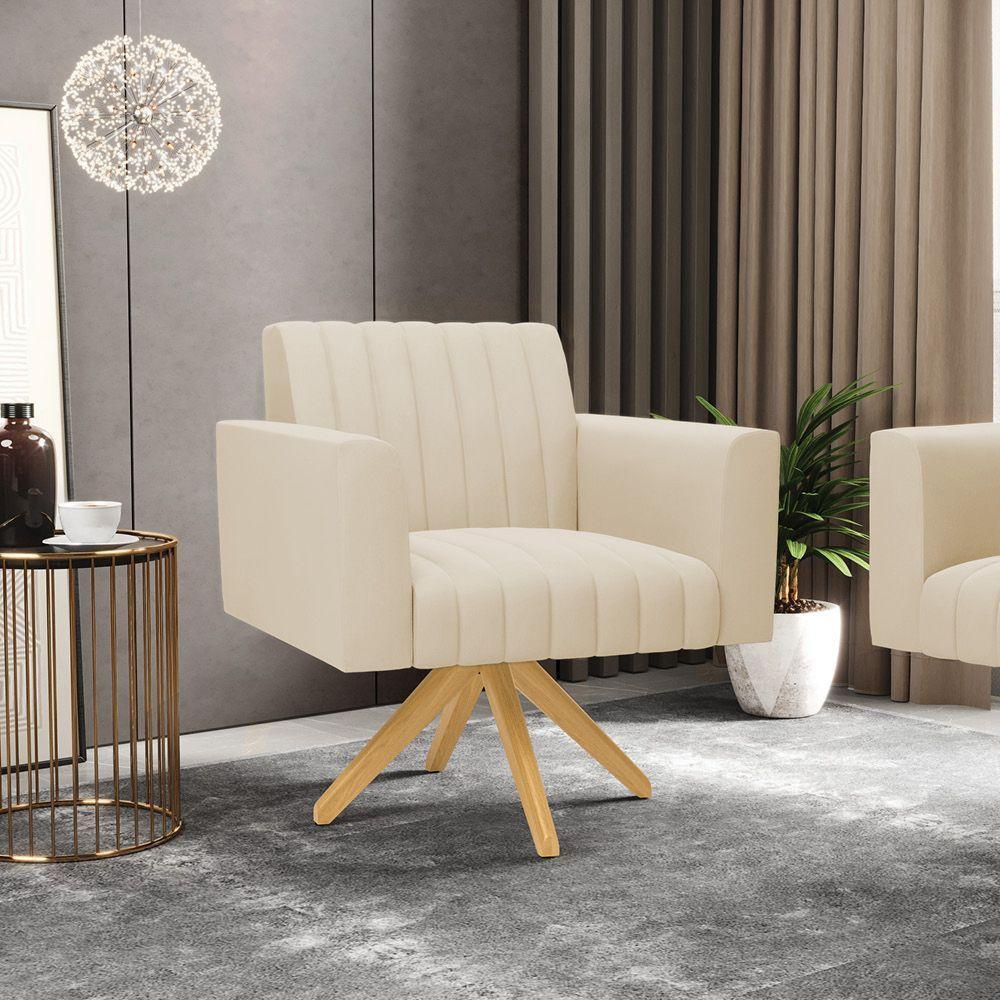 Kit 2 Poltronas Giratória Viena Gomada Suede Base De Madeira Ma30 - D'rossi Cor Bege - 7