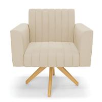 Kit 2 Poltronas Giratória Viena Gomada Suede Base De Madeira Ma30 - D'rossi Cor Bege - 6