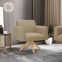 Kit 2 Poltronas Giratória Viena Gomada Suede Base De Madeira Ma30 - D'rossi Cor Marrom Rato - 7