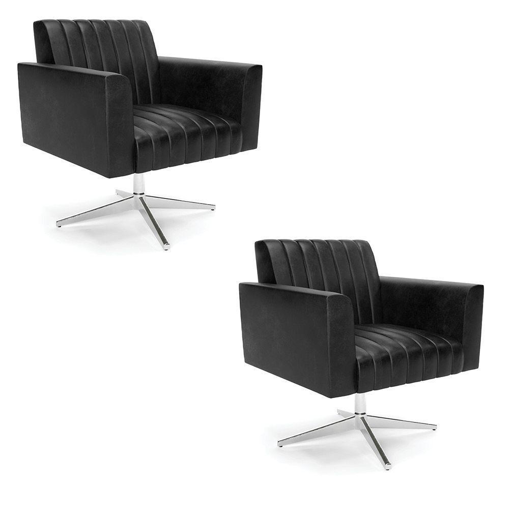 Kit 2 Poltronas Giratória Viena Gomada Corano Preto Base Cromada - D'rossi - 1